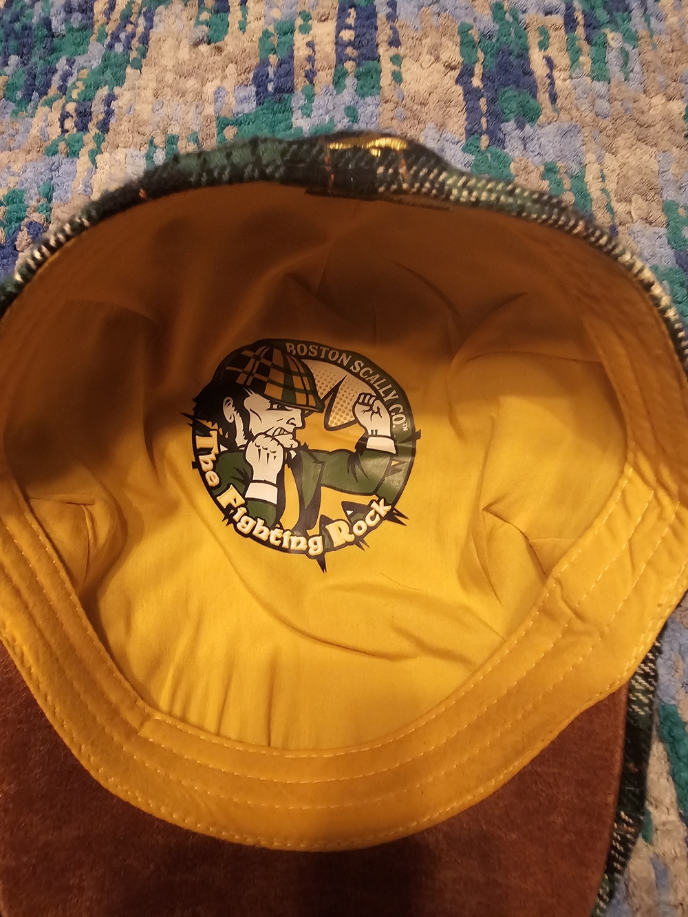 Boston Scally Cap with Bright Yellow Lining and Brown Visor (Grean Blue Yellow)